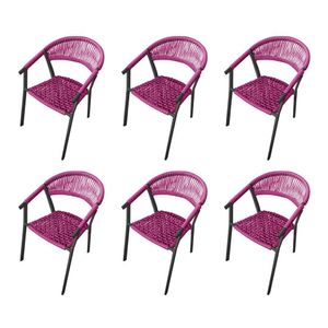 Kit 6 Cadeiras Decorativa Joana Em Corda Náutica E Base Em Alumínio Preta- Rosa - Cor: Rosa