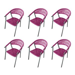 Kit 6 Cadeiras Decorativa Joana Em Corda Náutica E Base Em Alumínio Cinza- Rosa - Cor: Rosa