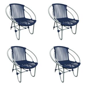Kit 4 Cadeiras Decorativa Julia Em Corda Náutica E Base Em Alumínio Cinza- Azul Marinho - Cor: Azul
