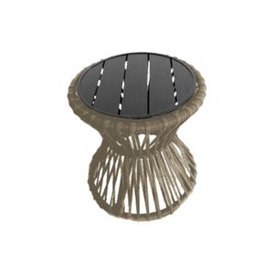 Mesa De Centro Sol Em Corda Náutica E Base Em Alumínio Preta 50cm Rami - Cor: Bege