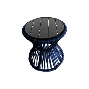Mesa De Centro Sol Em Corda Náutica E Base Em Alumínio Preta 50cm Azul Marinho - Cor: Azul