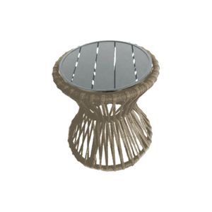 Mesa De Centro Sol Em Corda Náutica E Base Em Alumínio Cinza 70cm Rami - Cor: Bege