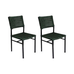 Kit 2 Cadeiras França Corda Náutica Base Em Alumínio Preto-verde Musgo - Cor: Verde