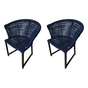 Kit 2 Cadeiras Salinas Corda Náutica Base Em Alumínio Preto-azul Marinho - Cor: Azul