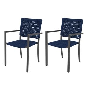 Kit 2 Cadeiras Marília Corda Náutica Base Em Alumínio Preto-azul Marinho - Cor: Azul
