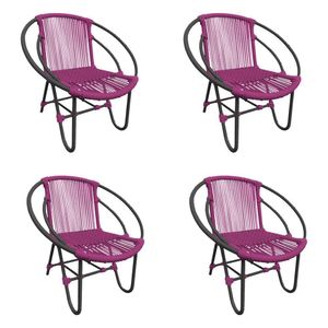 Kit 4 Cadeiras Decorativa Julia Em Corda Náutica E Base Em Alumínio Preta- Rosa - Cor: Rosa