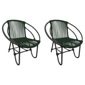 Kit 2 Cadeiras Decorativa Julia Em Corda Náutica E Base Em Alumínio Preta- Verde Musgo - Cor: Verde