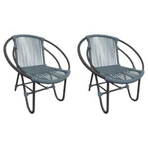 Kit 2 Cadeiras Decorativa Julia Em Corda Náutica E Base Em Alumínio Preta- Cinza - Cor: Cinza