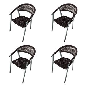 Kit 4 Cadeiras Decorativa Joana Em Corda Náutica E Base Em Alumínio Cinza -marrom - Cor: Marrom