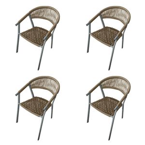 Kit 4 Cadeiras Decorativa Joana Em Corda Náutica E Base Em Alumínio Cinza -rami - Cor: Bege