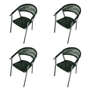Kit 4 Cadeiras Decorativa Joana Em Corda Náutica E Base Em Alumínio Cinza -verde Musgo - Cor: Verde