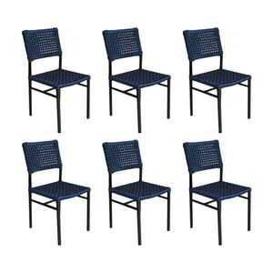 Kit 6 Cadeiras França Corda Náutica Base Em Alumínio Preto-azul Marinho - Cor: Azul