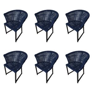 Kit 6 Cadeiras Salinas Corda Náutica Base Em Alumínio Preto-azul Marinho - Cor: Azul