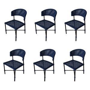 Kit 6 Cadeiras Hortz Corda Náutica Base Em Alumínio Preto-azul Marinho - Cor: Azul