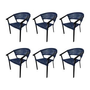 Kit 6 Cadeiras Sofia Corda Náutica Base Em Alumínio Preto-azul Marinho - Cor: Azul