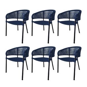 Kit 6 Cadeiras Sol Corda Náutica Base Em Alumínio Preto-azul Marinho - Cor: Azul