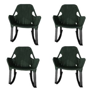 Kit 4 Cadeiras De Balanço Athenas Corda Náutica Base Em Alumínio Preto-verde Musgo - Cor: Verde
