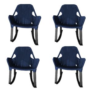 Kit 4 Cadeiras De Balanço Athenas Corda Náutica Base Em Alumínio Preto-azul Marinho - Cor: Azul