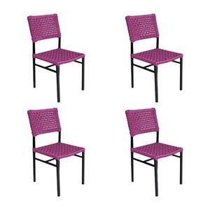 Kit 4 Cadeiras França Corda Náutica Base Em Alumínio Preto-rosa - Cor: Rosa