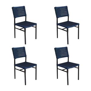Kit 4 Cadeiras França Corda Náutica Base Em Alumínio Preto-azul Marinho - Cor: Azul