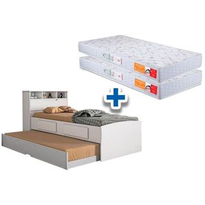 Colchão Solteiro Pérola Polar (2un) + Bicama Ravena C- Baú Branco