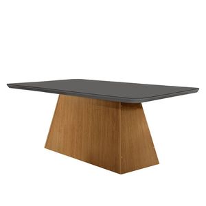 Mesa Sala De Jantar Aida 180cm Em Mdf E Vidro Com Canto Copo Grafite/ Imbuia/ Serig. Grafite