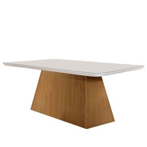 Mesa Sala De Jantar Aida 180cm Em Mdf E Vidro Com Canto Copo Off White/ Imbuia/ Serig. Off