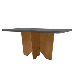 Mesa Sala De Jantar Evora 180cm Em Mdf E Vidro Com Canto Copo Grafite/ Imbuia/ Serig. Grafite
