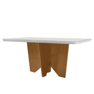 Mesa Sala De Jantar Evora 180cm Em Mdf E Vidro Com Canto Copo Off White/ Imbuia/ Serig. Off