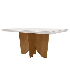 Mesa Para Sala De Jantar Evora 180cm Em Mdf E Vidro Off White/ Imbuia/ Serig. Off