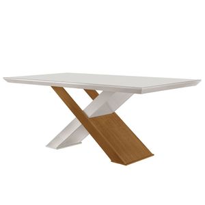 Mesa Para Sala De Jantar Carol 180cm Em Mdf E Vidro Canto Reto Off White/ Imbuia/ Serig. Off