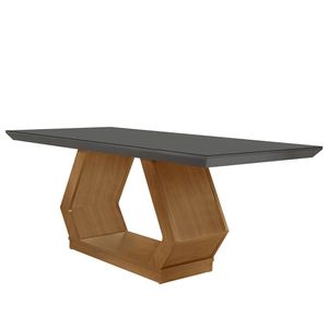 Mesa Para Sala De Jantar Lara 180cm Em Mdf E Vidro Grafite/ Imbuia/ Serig. Grafite
