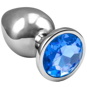 Plug Anal Em Aço Formato Joia Tamanho M - Azul Escuro