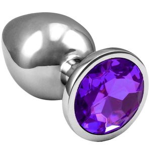 Plug Anal Em Aço Formato Joia Tamanho M - Roxo