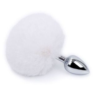 Plug Anal Em Formato De Pompom De Coelho Tamanho M - Branco