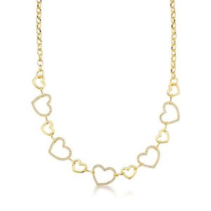 Colar Choker Com Corações Lisos E Cravejados Banhado A Ouro 18k - 45cm