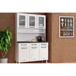 Kit De Cozinha Compacta Star New C- 6 Portas (3 C- Vidro) E 3 Gavetas 120cm Branco - Telasul