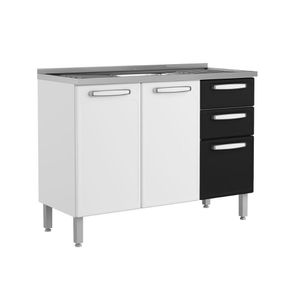 Módulo Cozinha Bertolini Evidence 7025 3 Portas 2 Gavetas Branco-preto