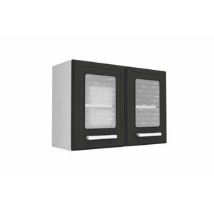 Armário Aéreo Cozinha Modulado Gourmet 7006 2 Portas C- Vidro Branco-preto - Bertolini