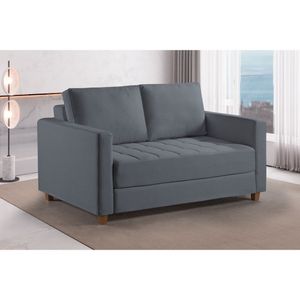 Sofa Cama Casal Marcelle 2 Lugares 150cm Linho Pe De Madeira Cinza