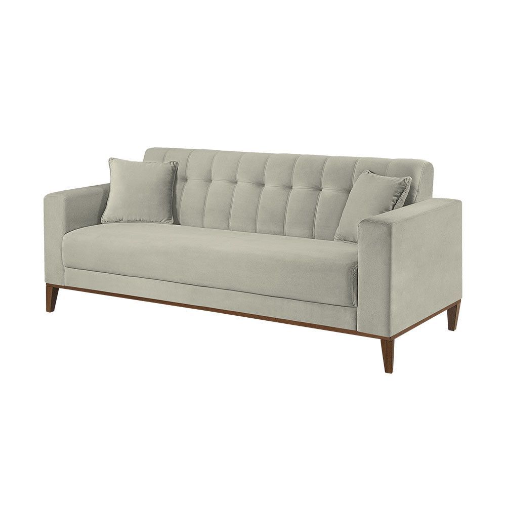 Sofa Liverpool 3 Lugares 195 Cm Base Madeira Talento Móveis Veludo Paris Bege Claro