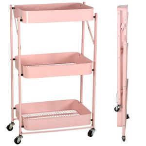 Carrinho Multiuso Organizador Dobrável Com 3 Prateleiras - Rosa