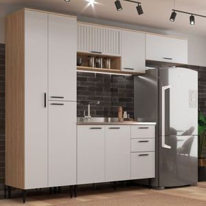 Cozinha Modulada 4 Peças 9 Portas 2 Gavetas Amália Aveiro Oak /cinza Urbano