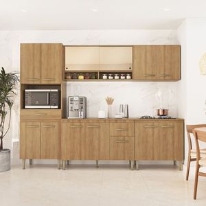 Cozinha Modulada Completa Com Tampo 6 Peças 13 Portas 2 Gavetas Suprema Mel