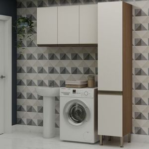 Conjunto Para área De Serviço Com Armário 2 Portas E Armário Aéreo Washhouse ébano-off White