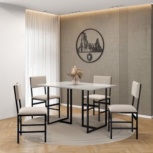 Conjunto Para Sala De Jantar 118x80 Tampo Mdf Com 4 Cadeiras Belle Preto-off White-bege