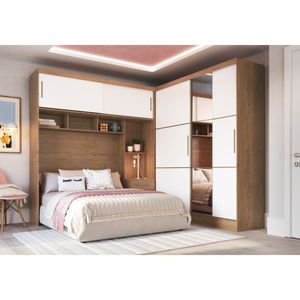 Guarda Roupa Casal Modulado 2 Peças Com Espelho Classic Macadâmia-branco Line-duna