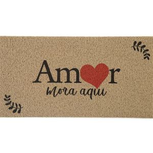 Capacho Para Entrada Vinil Amor Mora Aqui 40cmx75cm Kapazi Bege