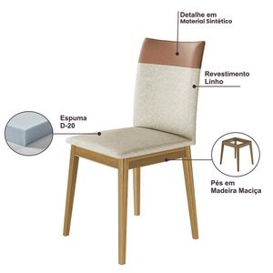 Conjunto 6 Cadeiras Cristal Linho Com Pés De Madeira Maciça Areia/caramelo Areia/caramelo
