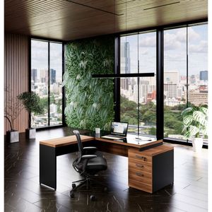 Mesa Diretor Web40: Elegância Vidro 1,92x1,60 - Nogal/preto